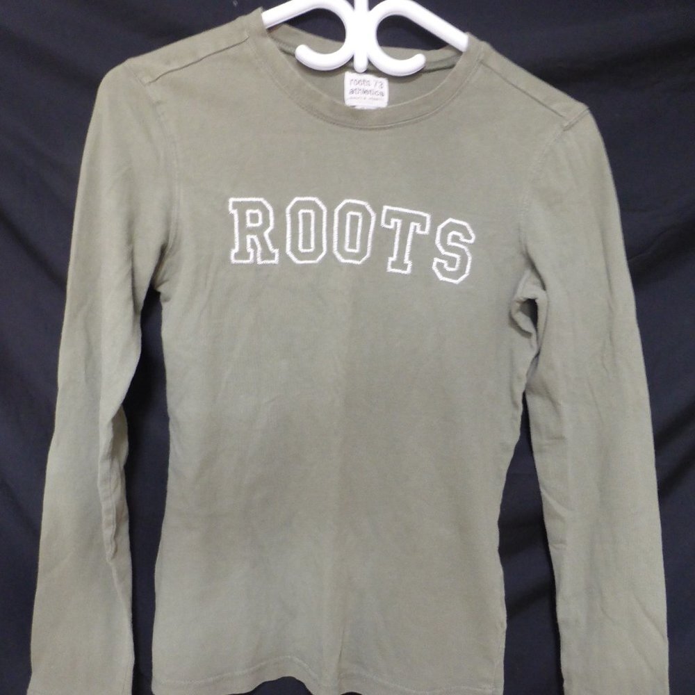 ROOTS 73 ATHLETICS, xs, extra small, long sleeve shirt, ROOTS print on front
